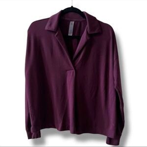 Lou & Grey Pullover Top Sz Medium Burgundy Collar Pleated Soft Rayon
